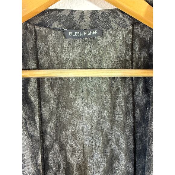 Eileen Fisher Blurred Ikat Jacquard Coat L/XL Cotton Silk Open Front Jacket - Picture 8 of 13